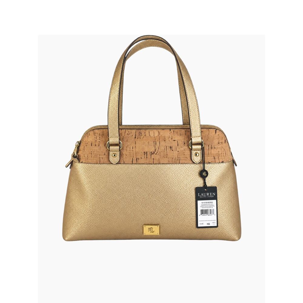 Lauren by Ralph Loren Hanway Gold Metalic Leather and Cork Dome Satchel NWT